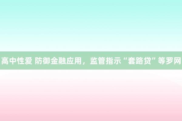 高中性爱 防御金融应用，监管指示“套路贷”等罗网