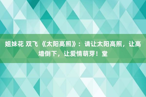 姐妹花 双飞 《太阳高照》：请让太阳高照，让高墙倒下，让爱情萌芽！堂